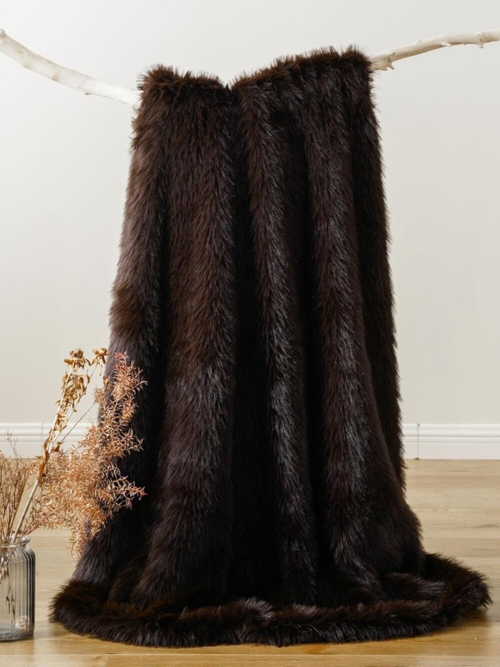 Luxury Fluffy Brown Faux Fur Throw Blanket, Cozy Warm Fur Blanket for Couch, Sof - Picture 9 of 10